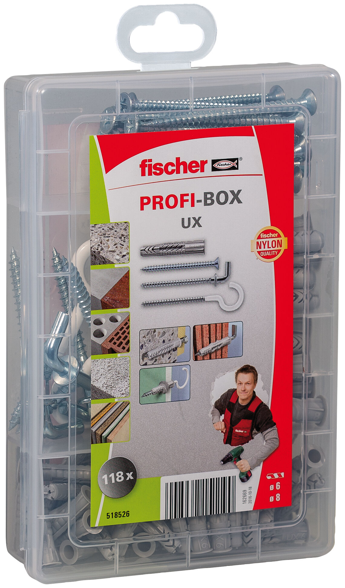 fischer Profi-Box Kołek uniwersalny UX z wkrętami i hakami