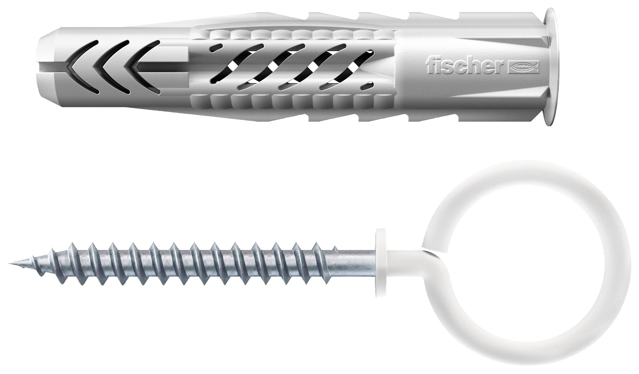 fischer Kołek uniwersalny UX 8 x 50 OH N z kołnierzem i hakiem oczkowym białym