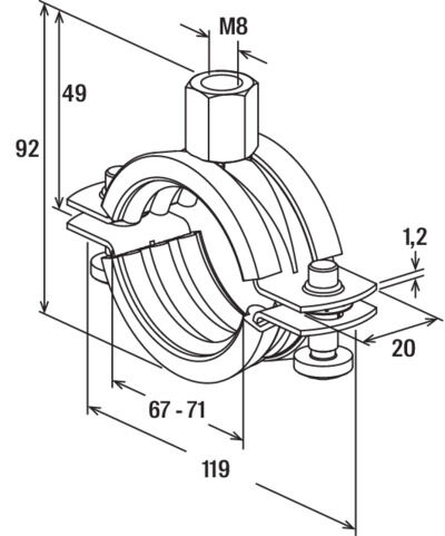 fischer Obejma rurowa FRS 67 - 71 stal nierdzewna A2